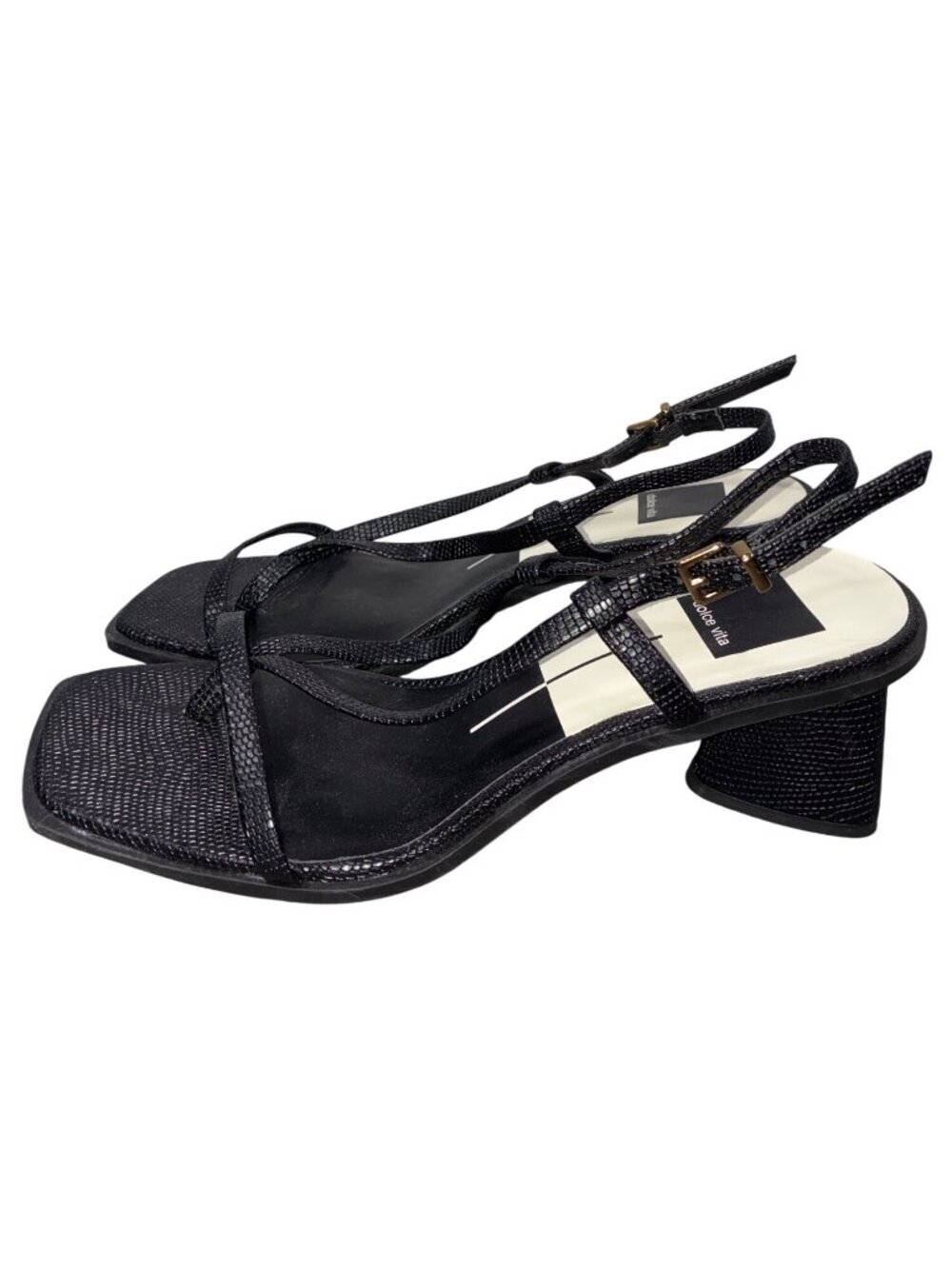 Dolce Vita Strappy square toe triangle heel lizard embossed Sandals Size 8